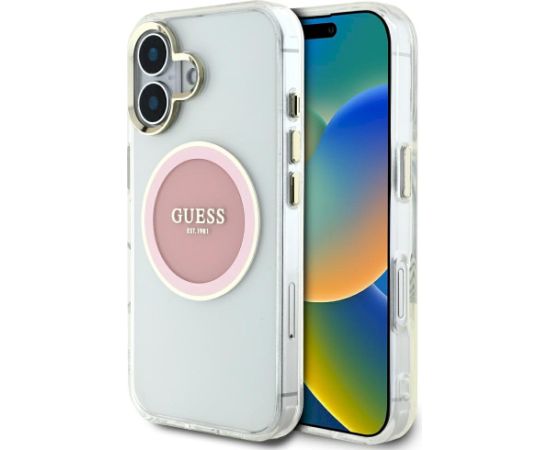 Case Guess IML Metal Colored Circle Classic Logo MagSafe Aizsargapvalks priekš iPhone 16 / rozā Neoriģinālie Maciņi