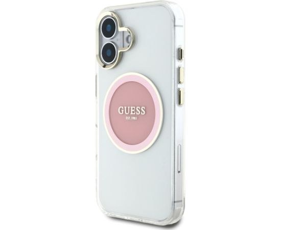 Case Guess IML Metal Colored Circle Classic Logo MagSafe Aizsargapvalks priekš iPhone 16 / rozā Neoriģinālie Maciņi