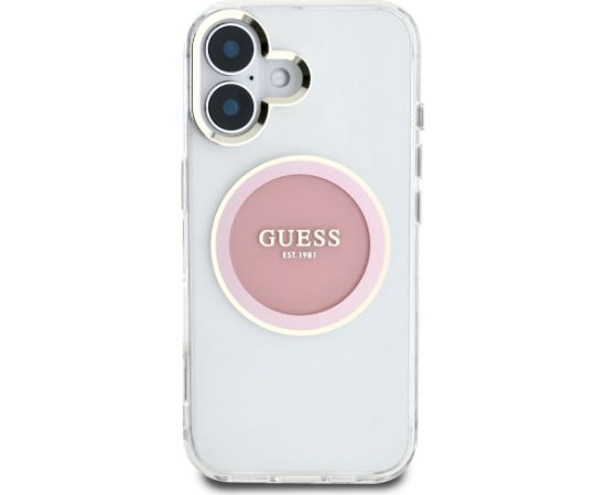 Case Guess IML Metal Colored Circle Classic Logo MagSafe Aizsargapvalks priekš iPhone 16 / rozā Neoriģinālie Maciņi