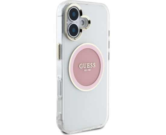 Case Guess IML Metal Colored Circle Classic Logo MagSafe Aizsargapvalks priekš iPhone 16 / rozā Neoriģinālie Maciņi
