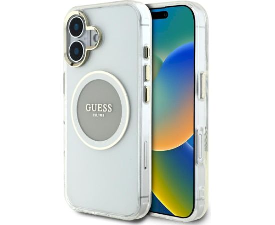 Case Guess IML Metal Colored Circle Classic Logo MagSafe Aizsargapvalks priekš iPhone 16 / pelēks Neoriģinālie Maciņi