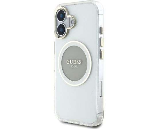 Case Guess IML Metal Colored Circle Classic Logo MagSafe Aizsargapvalks priekš iPhone 16 / pelēks Neoriģinālie Maciņi