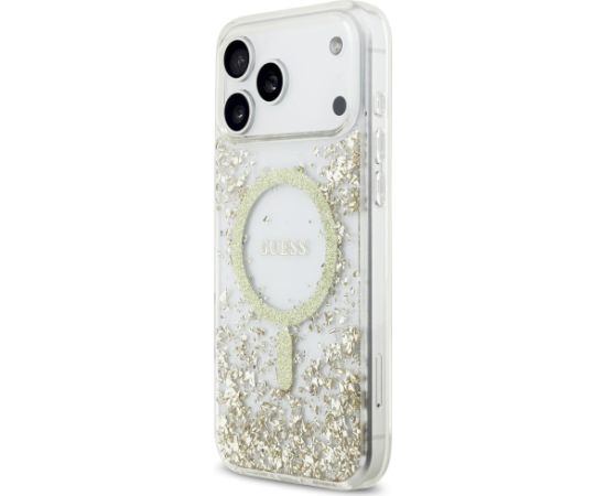 Guess Resin Bottom Glitter MagSafe Aizsargapvalks priekš iPhone 17 Pro Max / zelta Neoriģinālie Maciņi