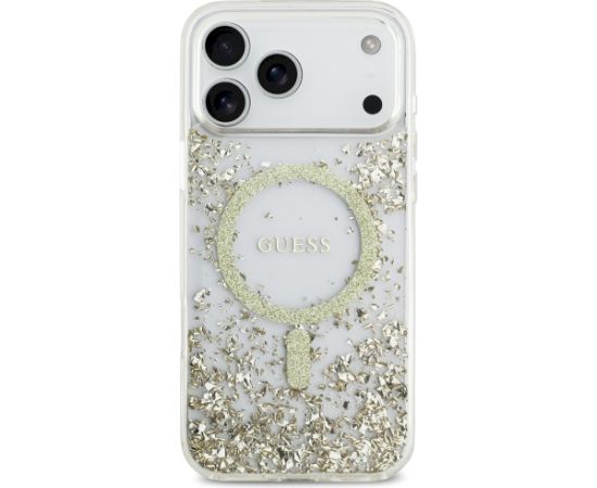 Guess Resin Bottom Glitter MagSafe Aizsargapvalks priekš iPhone 17 Pro Max / zelta Neoriģinālie Maciņi