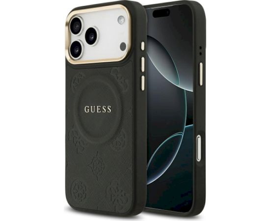 Case Guess Peony Hot Stamp MagSafe Aizsargapvalks priekš iPhone 17 Pro Max / melns Neoriģinālie Maciņi