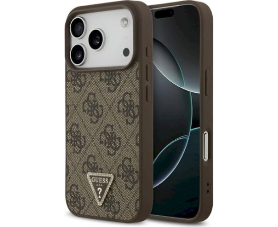 Guess Leather 4G Triangle Strass MagSafe Aizsargapvalks priekš iPhone 17 Pro / brūns Neoriģinālie Maciņi