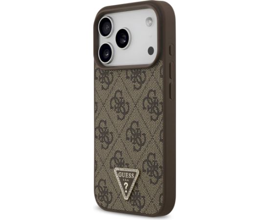 Guess Leather 4G Triangle Strass MagSafe Aizsargapvalks priekš iPhone 17 Pro / brūns Neoriģinālie Maciņi