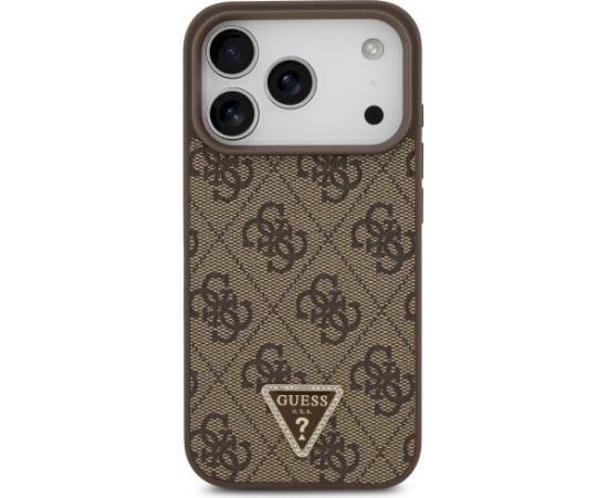 Guess Leather 4G Triangle Strass MagSafe Aizsargapvalks priekš iPhone 17 Pro / brūns Neoriģinālie Maciņi
