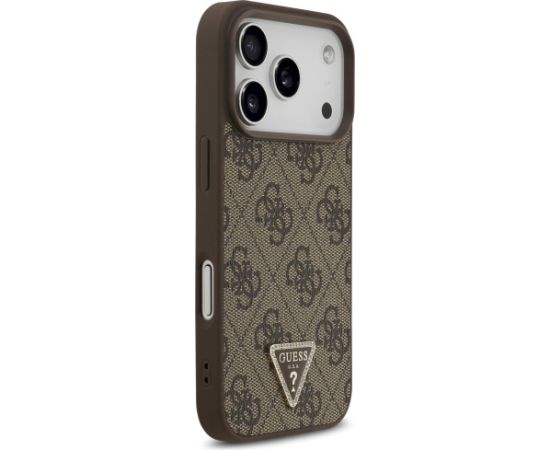 Guess Leather 4G Triangle Strass MagSafe Aizsargapvalks priekš iPhone 17 Pro / brūns Neoriģinālie Maciņi
