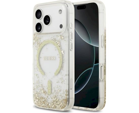 Guess Resin Bottom Glitter MagSafe Aizsargapvalks priekš iPhone 17 Pro / zelta Neoriģinālie Maciņi