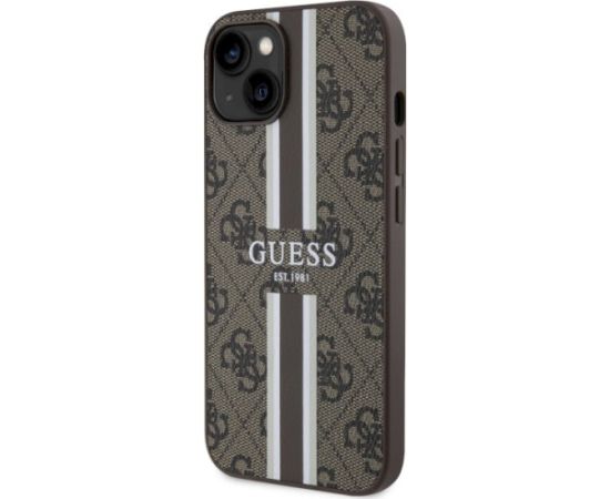 Guess GUHMP14SP4RPSW Hardcase 4G Printed Stripes MagSafe Aizsargapvalks priekš iPhone 14 / 15 / 13 6.1" / brūns Neoriģinālie Maciņi