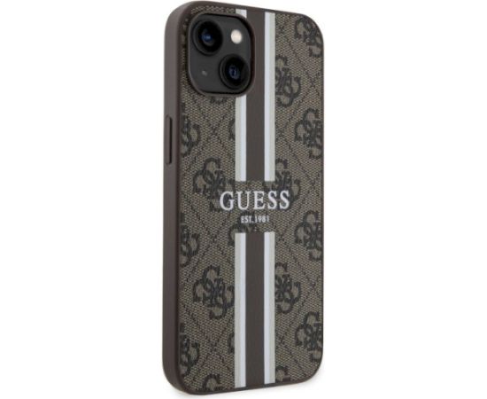Guess GUHMP14SP4RPSW Hardcase 4G Printed Stripes MagSafe Aizsargapvalks priekš iPhone 14 / 15 / 13 6.1" / brūns Neoriģinālie Maciņi