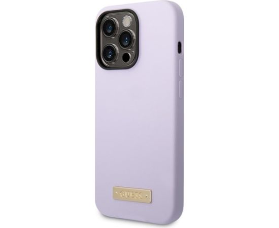 Guess GUHMP14LSBPLU Silicone Logo Plate MagSafe Aizsargapvalks priekš iPhone 14 Pro 6,1" / violets Neoriģinālie Maciņi