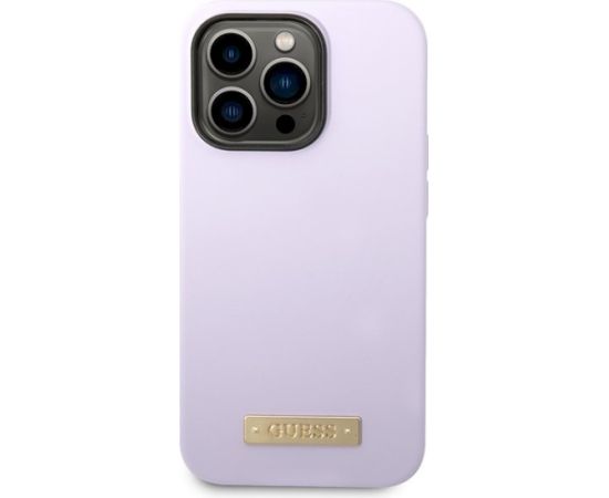 Guess GUHMP14LSBPLU Silicone Logo Plate MagSafe Aizsargapvalks priekš iPhone 14 Pro 6,1" / violets Neoriģinālie Maciņi