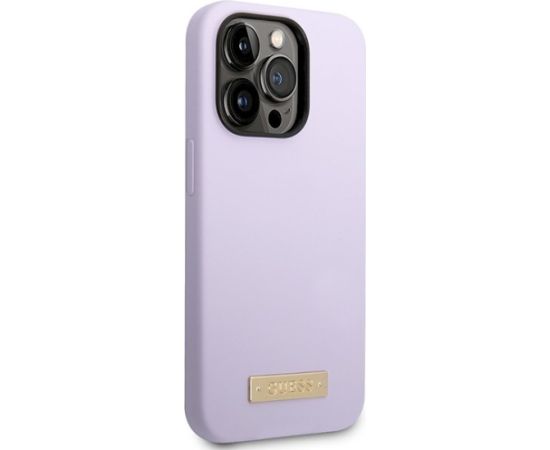 Guess GUHMP14LSBPLU Silicone Logo Plate MagSafe Aizsargapvalks priekš iPhone 14 Pro 6,1" / violets Neoriģinālie Maciņi