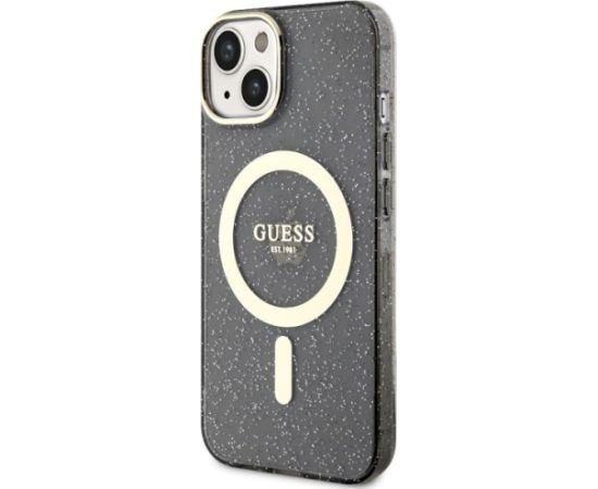 Guess GUHMP14SHCMCGK Glitter Gold MagSafe Aizsargapvalks priekš iPhone 14 / 15 / 13 6.1" / melns Neoriģinālie Maciņi
