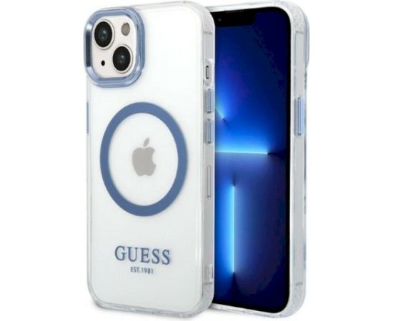 Guess GUHMP14MHTRMB Hardcase Metal Outline Magsafe Aizsargapvalks priekš iPhone 14 Plus / 15 Plus 6.7" / zils Neoriģinālie Maciņi