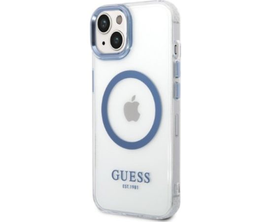 Guess GUHMP14MHTRMB Hardcase Metal Outline Magsafe Aizsargapvalks priekš iPhone 14 Plus / 15 Plus 6.7" / zils Neoriģinālie Maciņi