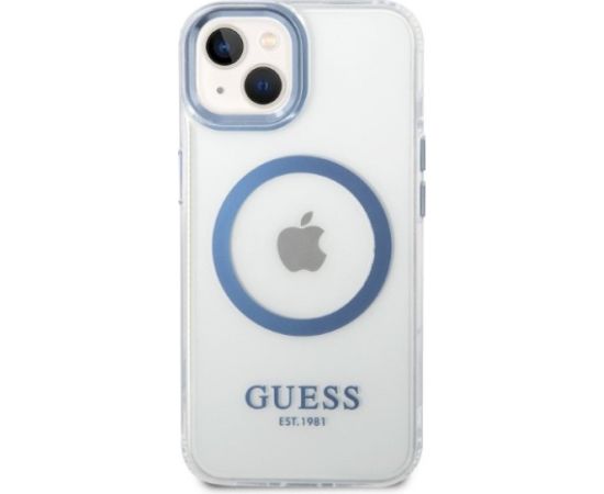 Guess GUHMP14MHTRMB Hardcase Metal Outline Magsafe Aizsargapvalks priekš iPhone 14 Plus / 15 Plus 6.7" / zils Neoriģinālie Maciņi