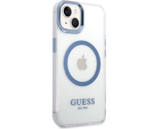 Guess GUHMP14MHTRMB Hardcase Metal Outline Magsafe Aizsargapvalks priekš iPhone 14 Plus / 15 Plus 6.7" / zils Neoriģinālie Maciņi