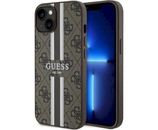 Guess GUHMP14MP4RPSW Hardcase 4G Printed Stripes MagSafe Aizsargapvalks priekš iPhone 14 Plus / 15 Plus 6.7" / brūns Neoriģinālie Maciņi