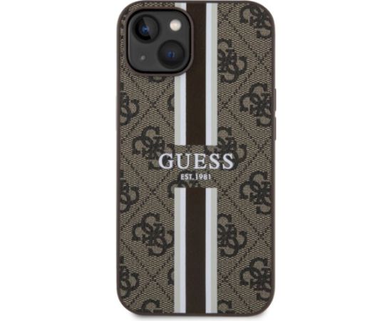 Guess GUHMP14MP4RPSW Hardcase 4G Printed Stripes MagSafe Aizsargapvalks priekš iPhone 14 Plus / 15 Plus 6.7" / brūns Neoriģinālie Maciņi