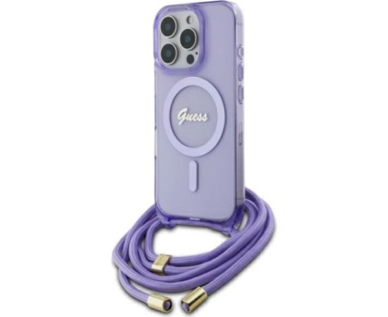 Guess GUHMP16LHCTSGNSU Hardcase Crossbody Cord Script MagSafe Aizsargapvalks priekš iPhone 16 Pro 6.3" / violets Neoriģinālie Maciņi