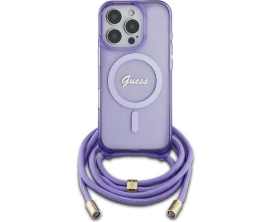Guess GUHMP16LHCTSGNSU Hardcase Crossbody Cord Script MagSafe Aizsargapvalks priekš iPhone 16 Pro 6.3" / violets Neoriģinālie Maciņi