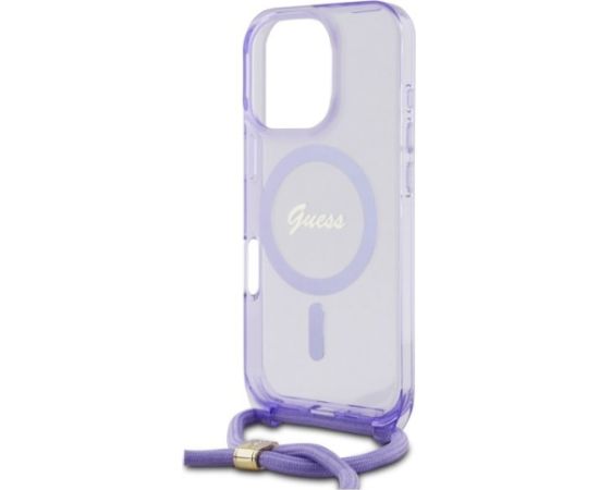 Guess GUHMP16LHCTSGNSU Hardcase Crossbody Cord Script MagSafe Aizsargapvalks priekš iPhone 16 Pro 6.3" / violets Neoriģinālie Maciņi