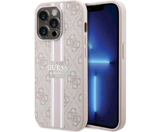 Guess GUHMP15LP4RPSP Hardcase 4G Printed Stripes MagSafe Aizsargapvalks priekš iPhone 15 Pro 6.1" / rozā Neoriģinālie Maciņi