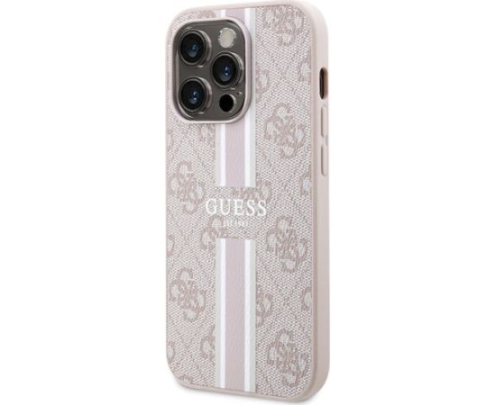 Guess GUHMP15LP4RPSP Hardcase 4G Printed Stripes MagSafe Aizsargapvalks priekš iPhone 15 Pro 6.1" / rozā Neoriģinālie Maciņi