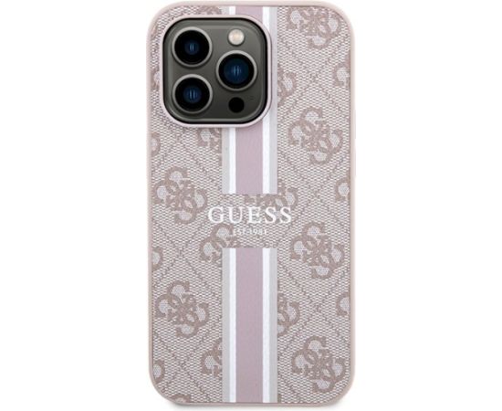 Guess GUHMP15LP4RPSP Hardcase 4G Printed Stripes MagSafe Aizsargapvalks priekš iPhone 15 Pro 6.1" / rozā Neoriģinālie Maciņi
