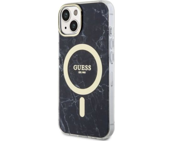 Guess GUHMP14MPCUMAK Hardcase Marble MagSafe Aizsargapvalks priekš iPhone 14 Plus/15 Plus 6.7" / melns Neoriģinālie Maciņi