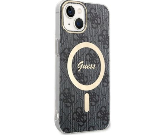 Guess GUHMP15SH4STK Hardcase IML 4G MagSafe Aizsargapvalks priekš iPhone 15 / 14 / 13 6.1" / melns Neoriģinālie Maciņi