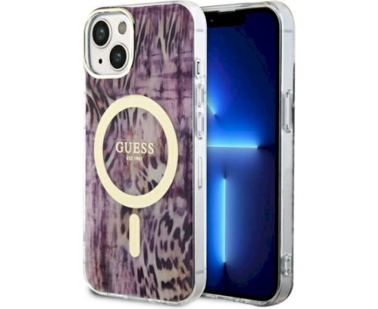Guess GUHMP14SHLEOPWP Leopard MagSafe Aizsargapvalks priekš iPhone 14 / 15 / 13 6.1" / rozā Neoriģinālie Maciņi
