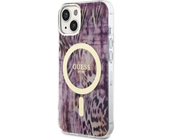 Guess GUHMP14SHLEOPWP Leopard MagSafe Aizsargapvalks priekš iPhone 14 / 15 / 13 6.1" / rozā Neoriģinālie Maciņi