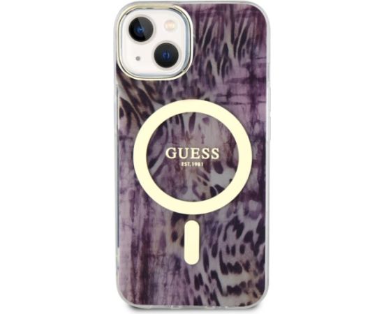 Guess GUHMP14SHLEOPWP Leopard MagSafe Aizsargapvalks priekš iPhone 14 / 15 / 13 6.1" / rozā Neoriģinālie Maciņi
