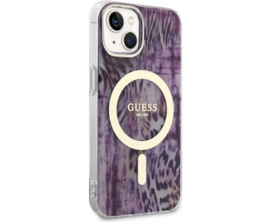 Guess GUHMP14SHLEOPWP Leopard MagSafe Aizsargapvalks priekš iPhone 14 / 15 / 13 6.1" / rozā Neoriģinālie Maciņi
