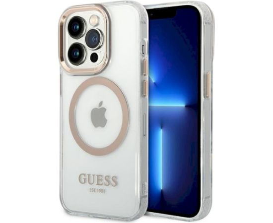 Guess GUHMP14LHTRMD Metal Outline MagSafe Aizsargapvalks priekš iPhone 14 Pro 6,1" / zelta Neoriģinālie Maciņi