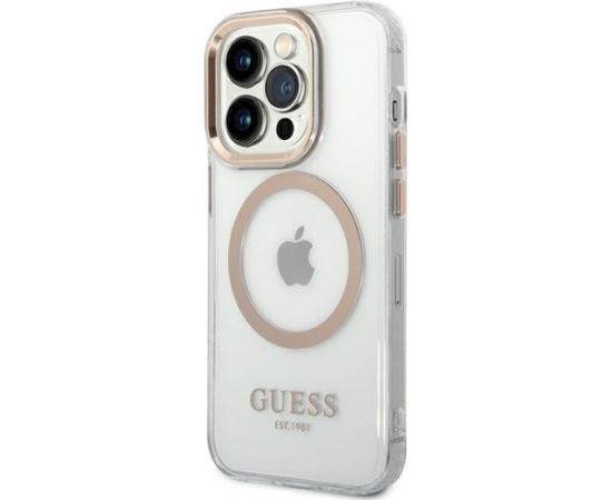 Guess GUHMP14LHTRMD Metal Outline MagSafe Aizsargapvalks priekš iPhone 14 Pro 6,1" / zelta Neoriģinālie Maciņi