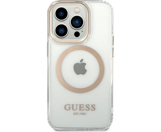 Guess GUHMP14LHTRMD Metal Outline MagSafe Aizsargapvalks priekš iPhone 14 Pro 6,1" / zelta Neoriģinālie Maciņi