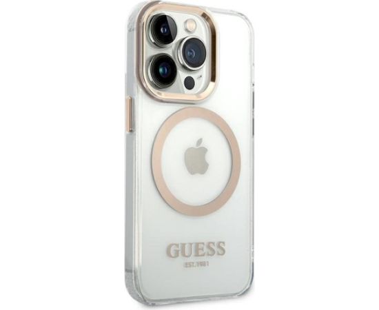 Guess GUHMP14LHTRMD Metal Outline MagSafe Aizsargapvalks priekš iPhone 14 Pro 6,1" / zelta Neoriģinālie Maciņi