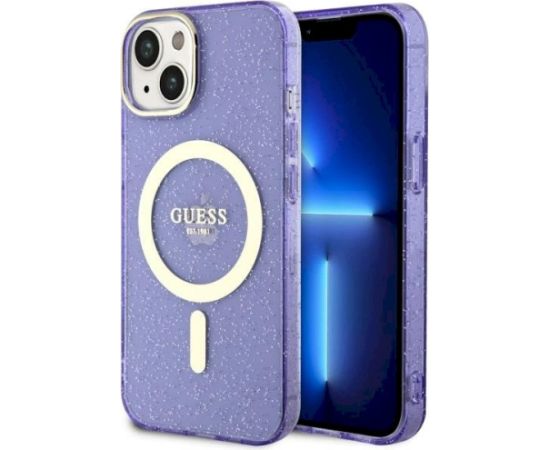 Guess GUHMP14MHCMCGU Hardcase Glitter Gold MagSafe Aizsargapvalks priekš iPhone 14 Plus / 15 Plus 6.7" / violets Neoriģinālie Maciņi