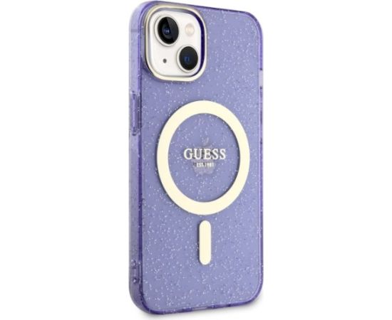 Guess GUHMP14MHCMCGU Hardcase Glitter Gold MagSafe Aizsargapvalks priekš iPhone 14 Plus / 15 Plus 6.7" / violets Neoriģinālie Maciņi