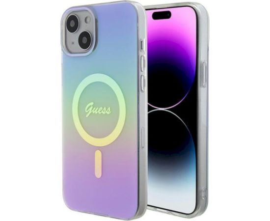 Guess GUHMP15SHITSU Hardcase IML Iridescent MagSafe Aizsargapvalks priekš iPhone 15 / 14 / 13 6.1" / violets Neoriģinālie Maciņi