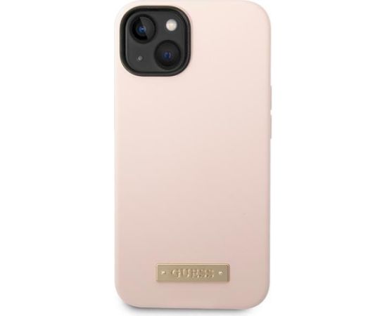 Guess GUHMP14SSBPLP Silicone Logo Plate MagSafe Aizsargapvalks priekš iPhone 14 / 15 / 13 6.1" / rozā Neoriģinālie Maciņi