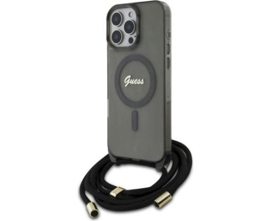 Guess GUHMP16LHCTSGNSK Hardcase Crossbody Cord Script MagSafe Aizsargapvalks priekš iPhone 16 Pro 6.3" / melns Neoriģinālie Maciņi