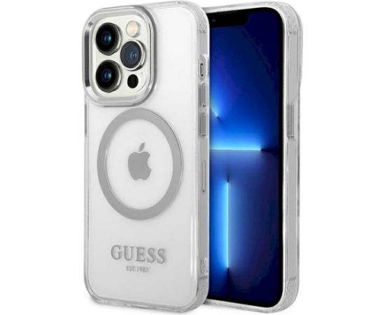 Guess GUHMP14LHTRMS Metal Outline Magsafe Hardcase Aizsargapvalks priekš iPhone 14 Pro 6,1" / sudraba Neoriģinālie Maciņi