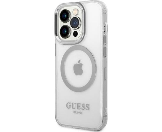 Guess GUHMP14LHTRMS Metal Outline Magsafe Hardcase Aizsargapvalks priekš iPhone 14 Pro 6,1" / sudraba Neoriģinālie Maciņi