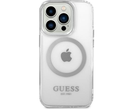 Guess GUHMP14LHTRMS Metal Outline Magsafe Hardcase Aizsargapvalks priekš iPhone 14 Pro 6,1" / sudraba Neoriģinālie Maciņi